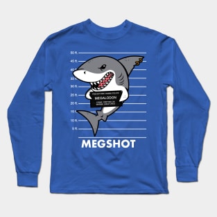 Megshot Funny Megalodon Shark Mugshot Cartoon Meme Long Sleeve T-Shirt